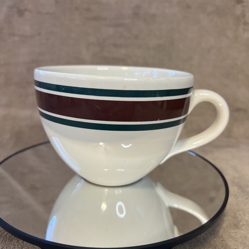 Eddie Bauer Home 16 Oz. Coffee/Soup Mugs Burgundy & Dark Green Bands